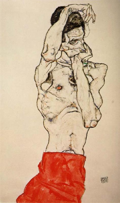 Egon Schiele Male nude with a Red Loincloth oil painting image